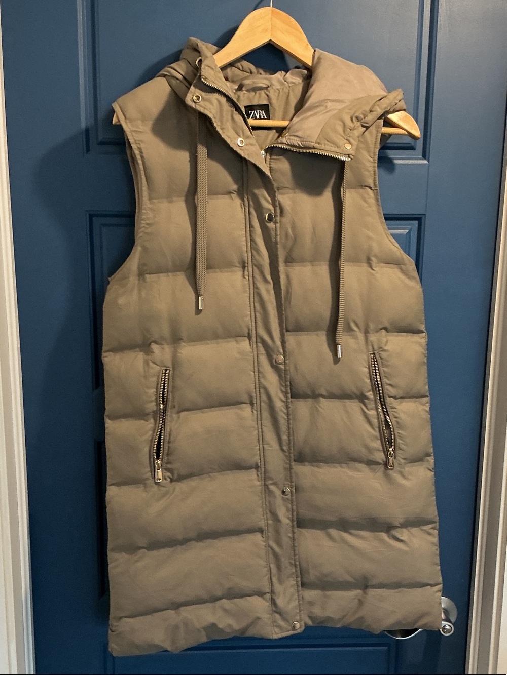 Zara Taupe Hooded Sleeveless Puffer Vest